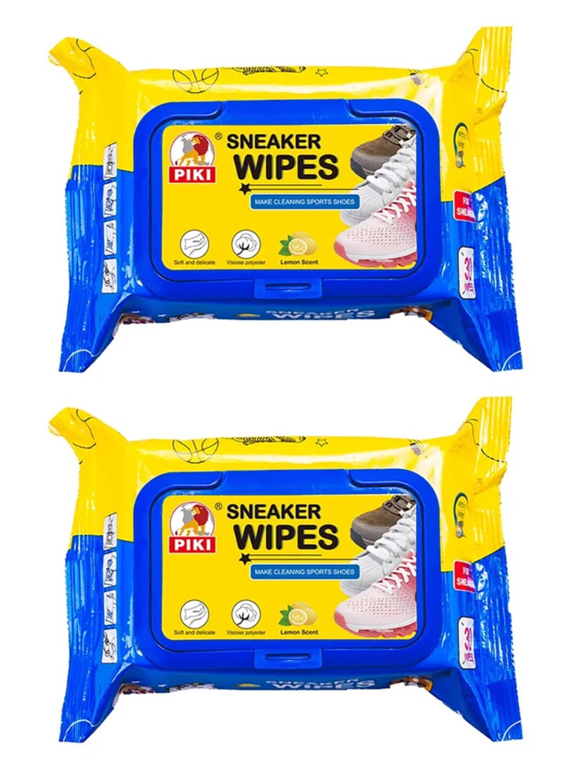PIKI 2 Pack 30 Pcs (Total 60 Pcs Wipes)  Shoe Care Product, Cleaning Wipes, Sneaker Cleaner, Shoe Wipes Cleaner Sneaker Wipes Shoe Care Product Leather Wipes Multipurpose Cleaner Wipes  - Image 1