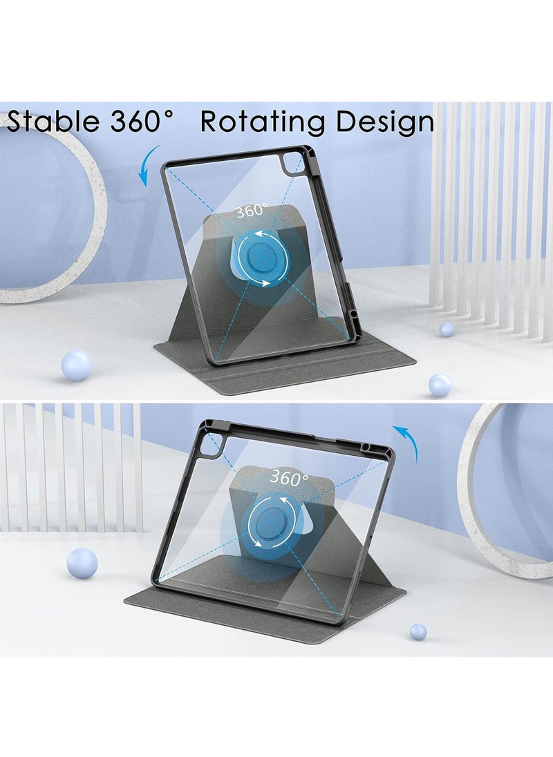 Rock Pow - Hybrid Rotating Case for iPad Pro 12.9 Inch (6th/5th/4th/3rd Generation 2022/2021/2020/2018) - 360 Degree Rotating Stand + Pencil Holder + Auto Sleep/Wake Shockproof Clear Back Cover - Image 1