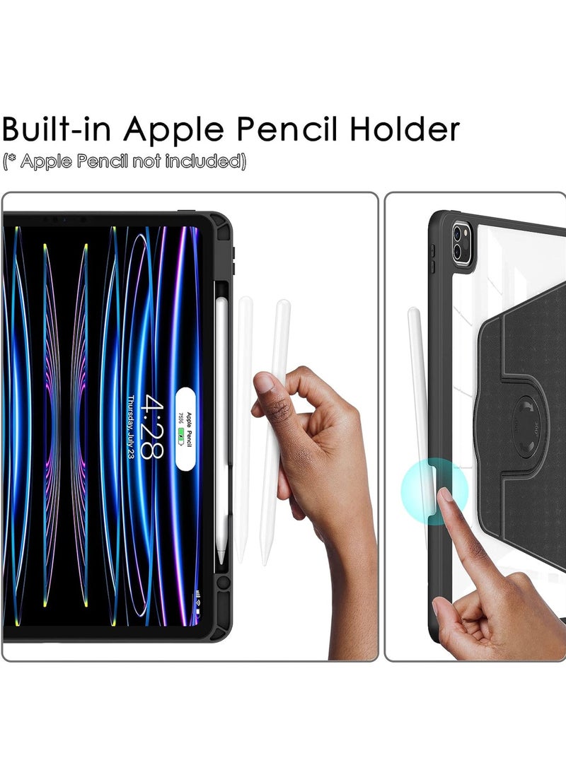 Rock Pow - Hybrid Rotating Case for iPad Pro 12.9 Inch (6th/5th/4th/3rd Generation 2022/2021/2020/2018) - 360 Degree Rotating Stand + Pencil Holder + Auto Sleep/Wake Shockproof Clear Back Cover - Image 1