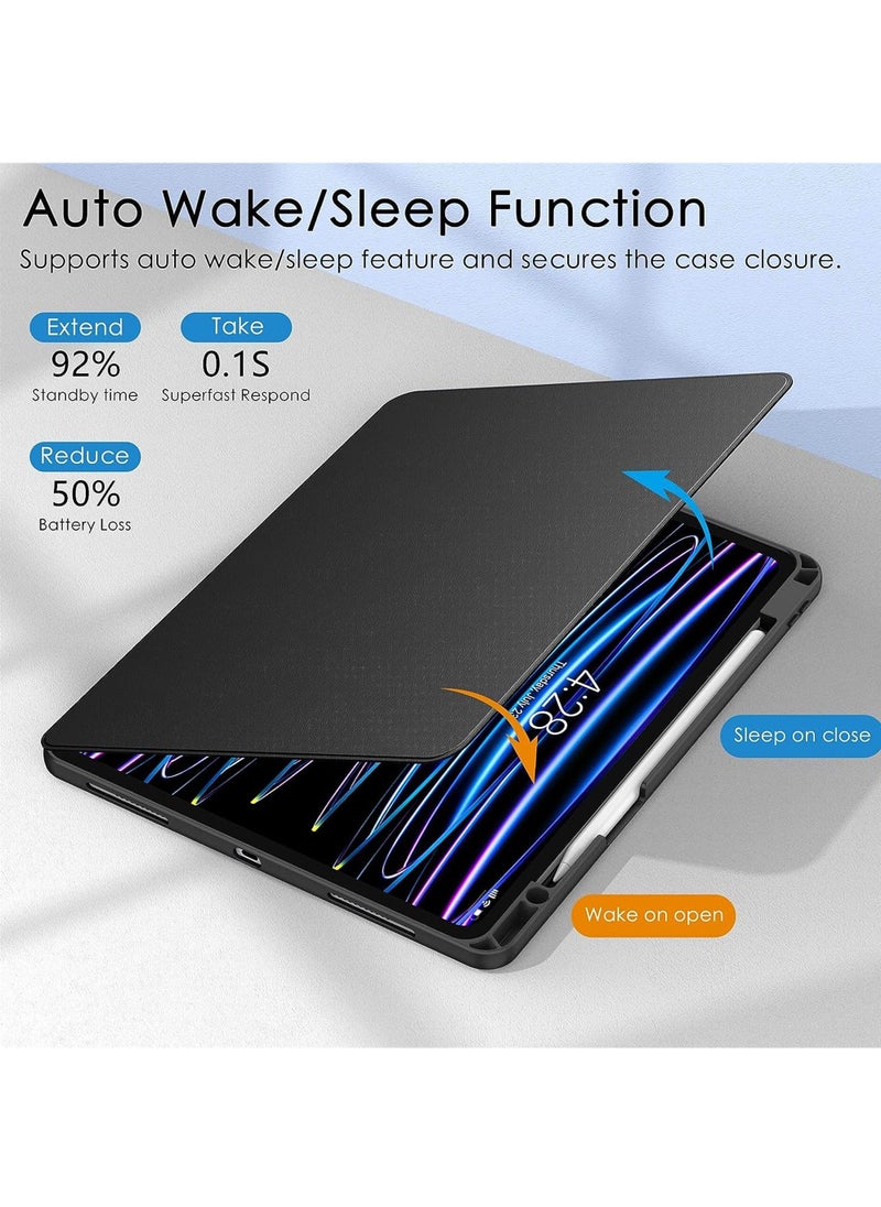 Rock Pow - Hybrid Rotating Case for iPad Pro 12.9 Inch (6th/5th/4th/3rd Generation 2022/2021/2020/2018) - 360 Degree Rotating Stand + Pencil Holder + Auto Sleep/Wake Shockproof Clear Back Cover - Image 1