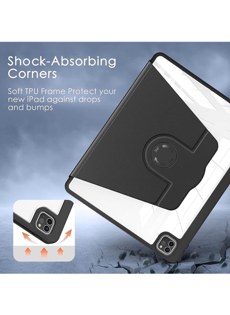 Rock Pow - Hybrid Rotating Case for iPad Pro 12.9 Inch (6th/5th/4th/3rd Generation 2022/2021/2020/2018) - 360 Degree Rotating Stand + Pencil Holder + Auto Sleep/Wake Shockproof Clear Back Cover - Image 1