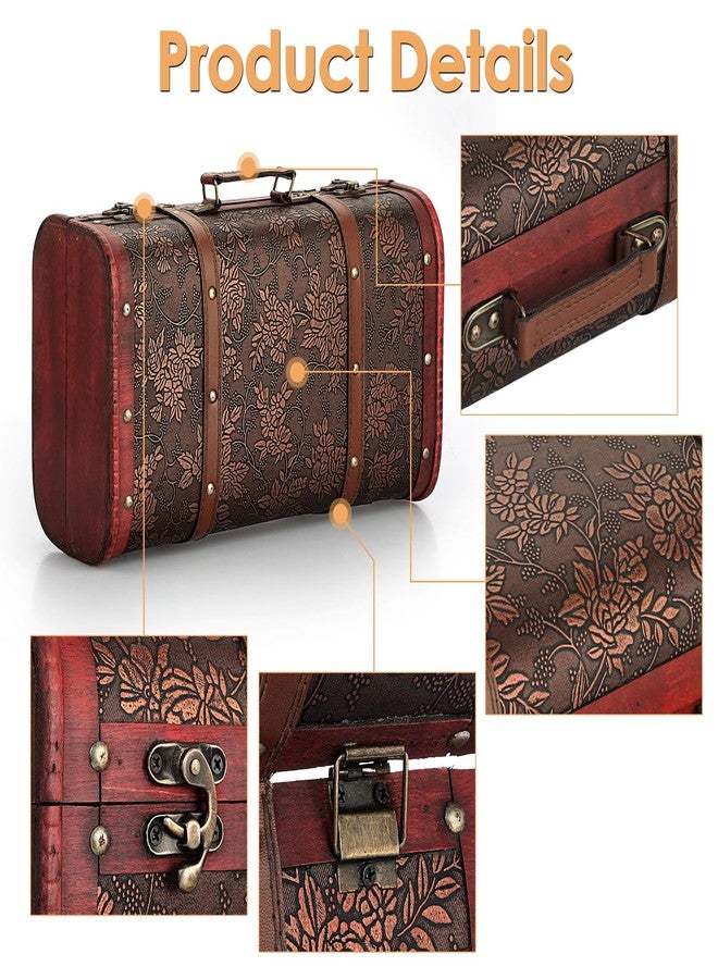 ELLDOO صندوق تخزين خشبي عتيق من ELLDOO، حقيبة سفر مزخرفة محمولة بنقشة عنب، صندوق تذكاري لكنوز القراصنة للهدايا والديكور والسفر - Image 3
