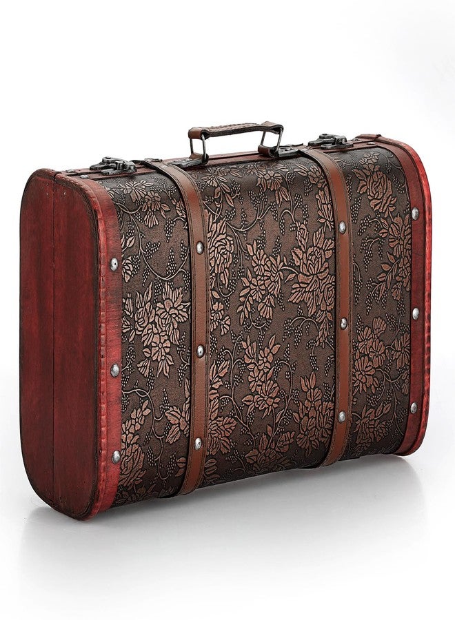 ELLDOO صندوق تخزين خشبي عتيق من ELLDOO، حقيبة سفر مزخرفة محمولة بنقشة عنب، صندوق تذكاري لكنوز القراصنة للهدايا والديكور والسفر - Image 1