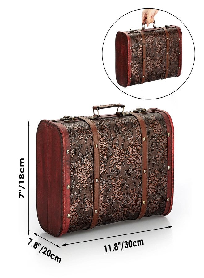 ELLDOO صندوق تخزين خشبي عتيق من ELLDOO، حقيبة سفر مزخرفة محمولة بنقشة عنب، صندوق تذكاري لكنوز القراصنة للهدايا والديكور والسفر - Image 2