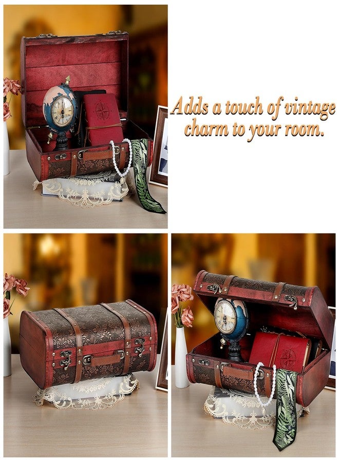 ELLDOO صندوق تخزين خشبي عتيق من ELLDOO، حقيبة سفر مزخرفة محمولة بنقشة عنب، صندوق تذكاري لكنوز القراصنة للهدايا والديكور والسفر - Image 5