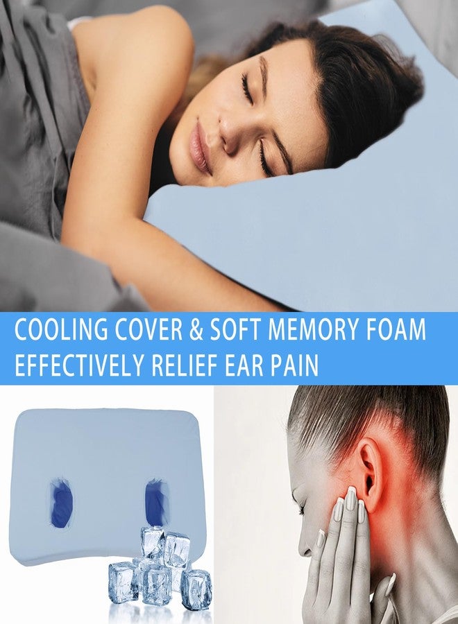 GIVANLEE Piercing Pillow for Side Sleepers,Ear Holes Pillow with Memory Foam & Cool Cover for Side Sleeping Ear Pain Relief (4.7" Thickness,Two Holes 23.62"x14.17" Blue) - Image 3