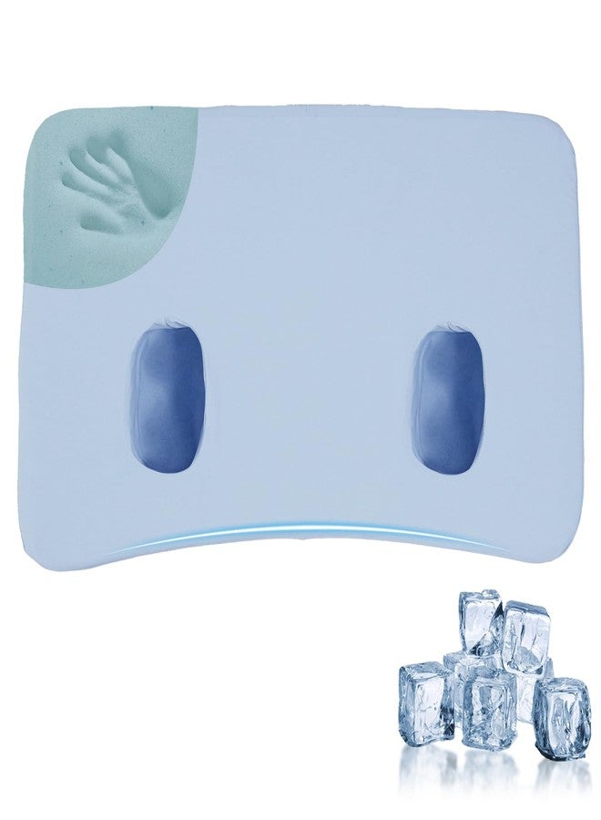 GIVANLEE Piercing Pillow for Side Sleepers,Ear Holes Pillow with Memory Foam & Cool Cover for Side Sleeping Ear Pain Relief (4.7" Thickness,Two Holes 23.62"x14.17" Blue) - Image 1