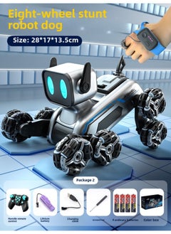 Eight Wheel Stunt Mechanical Dog Intelligent Remote Control Robot Dog Remote Control Car Hand Control Drift Gesture Induction Pet Dog Gift-Color:[hand Gesture Dual Control] Remote Control Robot Dog [handle + Watch + Eight-wheel Stunts + Music And Lighting]-Specifications:[three-battery Play] 3 Sets Of Lithium Batteries + Remote Control Car Battery + Screwdriver + Lifetime Warranty