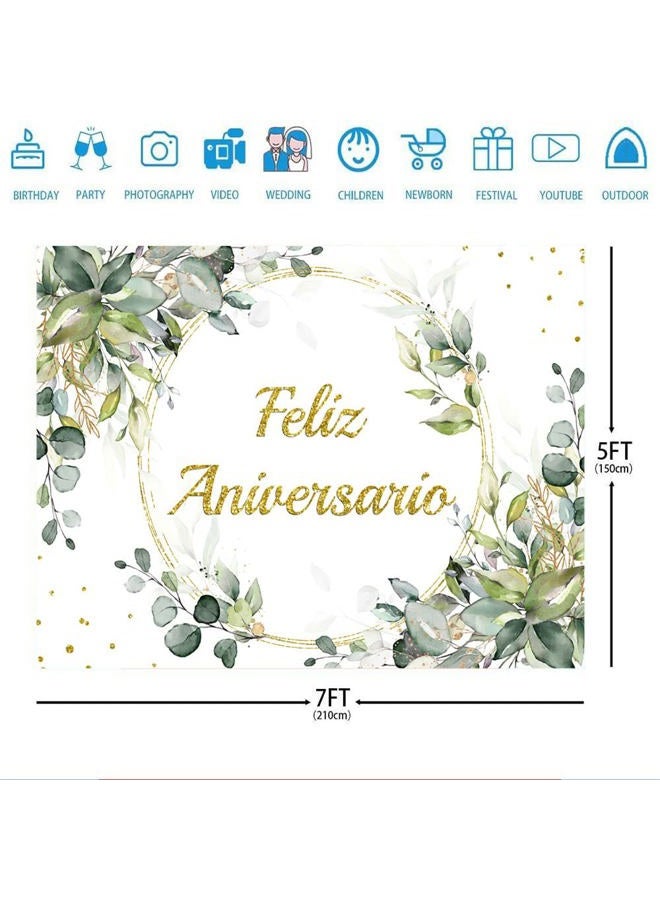 Ticuenicoa 7x5ft Feliz Aniversario Backdrop Mexican Happy Anniversary Photography Background Greenery Cheers to 10 Years 50th Wedding Birthday Party Supplies Decorations Banner Photo Booth Props Gifts - Image 3