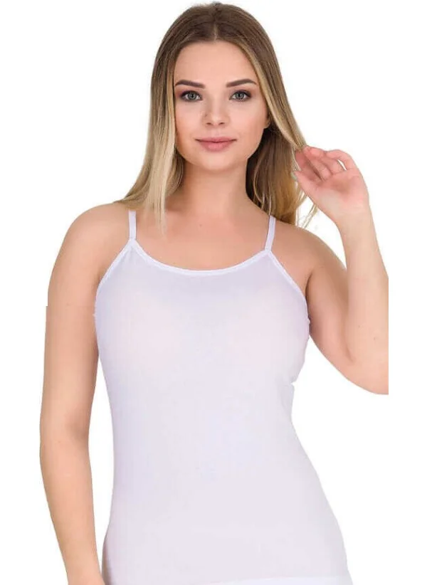 Berrak Women's White Lycra Cotton Rope Strap Undershirt 6 Pack 2128