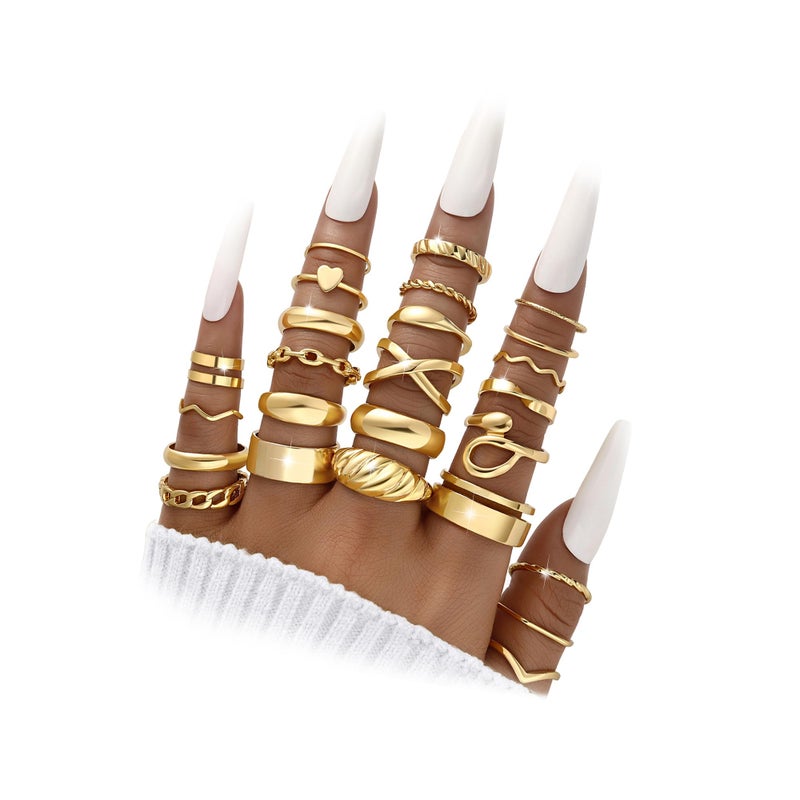 YEEZII 25 Pcs Gold Knuckle Rings Set for Women, Cute Stackable Finger Midi Rings, Dainty Gold Chunky Stacking Womens ring pack for Jewelry Gift - Image 1