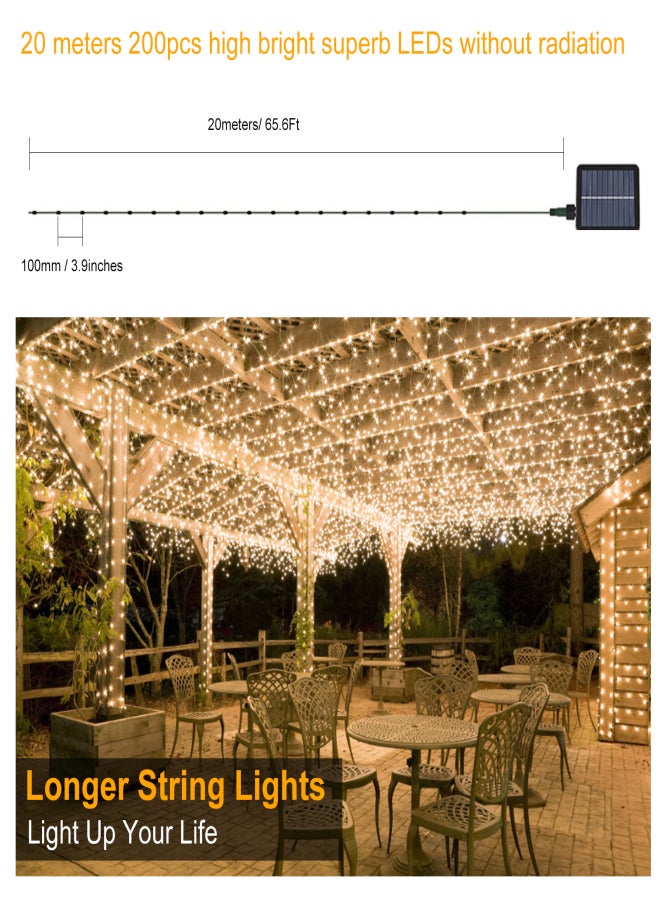 Neoglint 20Meters/65.6Ft 200LEDs Solar Powered Fairy String Light with Controller IP67 Water Resistance Built-in 1200mAh High Capacity Rechargeable Cell for Patio Yard Garden Wedding Function - Image 3