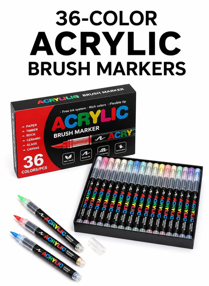 Aido 36-Color Acrylic Paint Marker Pens, Waterproof Quick-Dry Markers for DIY, Crafts, Glass, Wood and Rock - Image 1