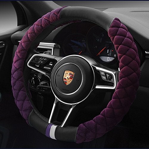 Cxtiy Universal Car Steering Wheel Cover Fluffy Soft Winter Plush Steering Wheel Cover (A-Purple) - Image 2