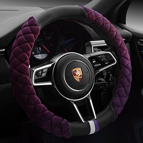 Cxtiy Universal Car Steering Wheel Cover Fluffy Soft Winter Plush Steering Wheel Cover (A-Purple) - Image 1