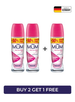 MUM Deodorant Roll-on - Fresh Pink Rose, 48-Hrs Protection, Quick Drying Formula For All Skin Type, Pack of 3, 75ml Each  - Image 1