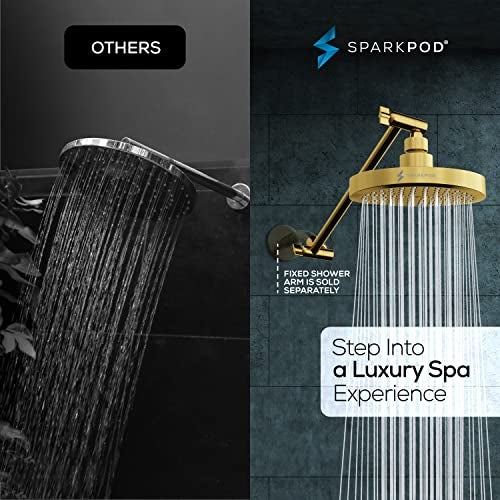 SparkPod Round Rain Shower Head with Extension Arm - Height Adjustable Shower Head with High Pressure Performance - Easy 1-Minute Installation (11" Arm Extension, Egyptian Gold) - Image 2