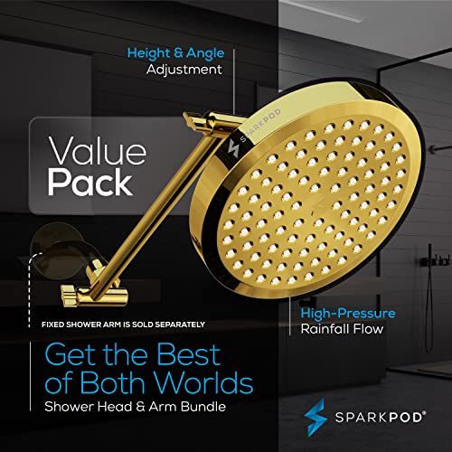 SparkPod Round Rain Shower Head with Extension Arm - Height Adjustable Shower Head with High Pressure Performance - Easy 1-Minute Installation (11" Arm Extension, Egyptian Gold) - Image 3