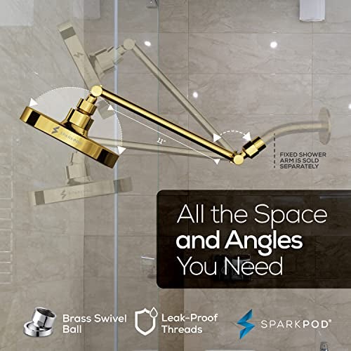 SparkPod Round Rain Shower Head with Extension Arm - Height Adjustable Shower Head with High Pressure Performance - Easy 1-Minute Installation (11" Arm Extension, Egyptian Gold) - Image 5