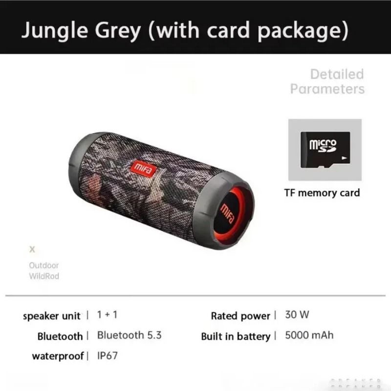 Mifa Wildrod Portable Wireless Bluetooth Speaker Outdoor Camping Speaker Bluetooth 5.3 Ip67 Waterproof + Card - Image 1