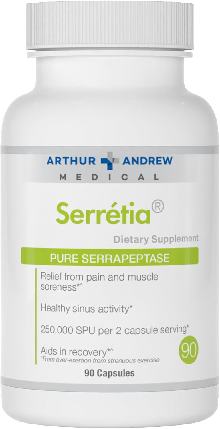 Arthur Andrew Medical, Serretia, Serrapeptase Formula for Muscle and Sinus Support, 90 Capsules - Image 1