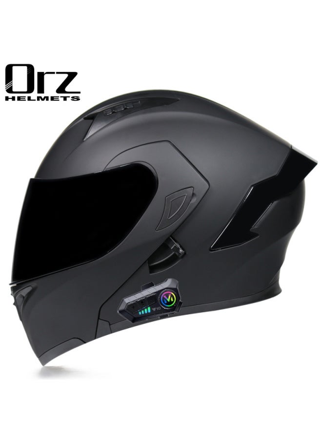 Orz Men's and Women's Electric Motorcycle Helmet, Winter Warm Full Helmet with Y10 Bluetooth, Matte Black with Black Tea