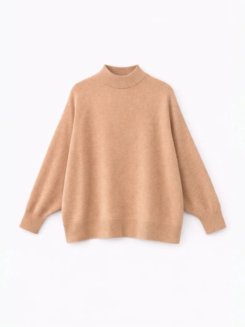 ميكسراي MIXRAY Oversized Ribbed Half Turtleneck Sweater