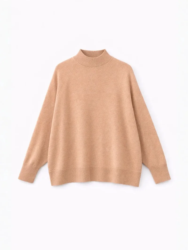 ميكسراي MIXRAY Oversized Ribbed Half Turtleneck Sweater
