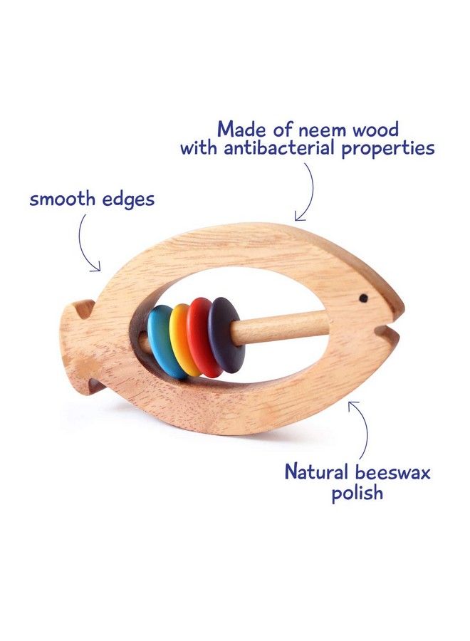 Shumee Wooden Fish Rattle Rings And Teethers For Infants ; Sensory Toy ; 100% Safe Natural & Ecofriendly ; 6 Months+  - Image 5