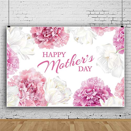 Leowefowa Happy Mother's Day Backdrop for Photography 5x3ft Vinyl Elegant White Pink Flowers Paintings Background Togetherness Photo Shoot Party Banner Wallpaper Studio Props - Image 3