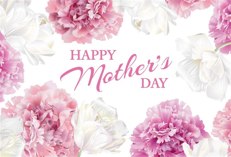 Leowefowa Happy Mother's Day Backdrop for Photography 5x3ft Vinyl Elegant White Pink Flowers Paintings Background Togetherness Photo Shoot Party Banner Wallpaper Studio Props - Image 1