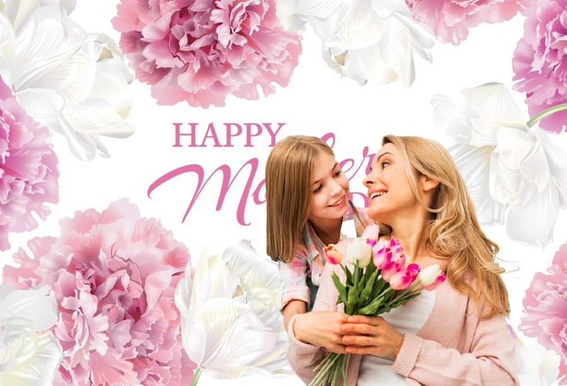 Leowefowa Happy Mother's Day Backdrop for Photography 5x3ft Vinyl Elegant White Pink Flowers Paintings Background Togetherness Photo Shoot Party Banner Wallpaper Studio Props - Image 2