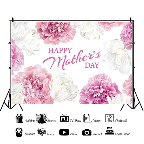 Leowefowa Happy Mother's Day Backdrop for Photography 5x3ft Vinyl Elegant White Pink Flowers Paintings Background Togetherness Photo Shoot Party Banner Wallpaper Studio Props - Image 4