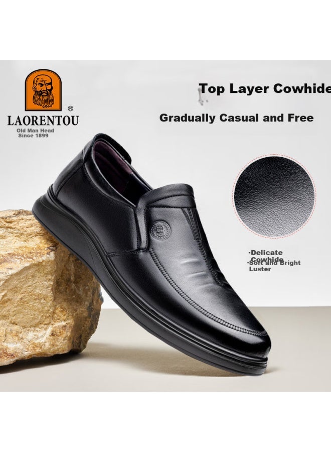 Laorentou Men's Genuine Leather Casual Shoes, Top-grain Cowhide Breathable Soft-soled Non-slip Dad Shoes, Tla212 Black Size 43 - Image 2