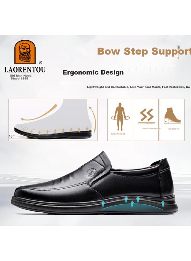 Laorentou Men's Genuine Leather Casual Shoes, Top-grain Cowhide Breathable Soft-soled Non-slip Dad Shoes, Tla212 Black Size 43 - Image 1