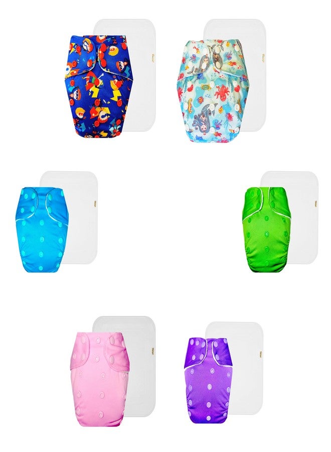 Dumbledo Premium Cloth Diaper with Cotton Insert (Pack of 6) | Soft & Gentle | 6-Layer Absorbent Pad | Adjustable Snaps | Everyday Diapering Essential | 3 Months - 3 Years | Unisex Baby - Image 1