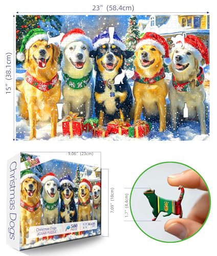 MINIWAN Christmas Dogs Puzzles for Adults 500 Pieces Winter Holiday Scene with Golden Retrievers Fun Animal Jigsaw Puzzles with Letters On Back Family Challenging Festive Puzzles Game for Seniors Adults - Image 5