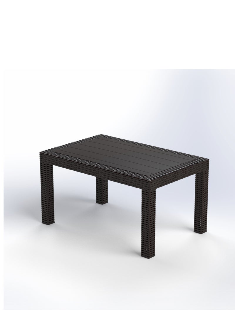3MPlast - 5-Seater Outdoor Sofa Set – Dark Brown Rattan-Style Plastic, Beige Cushions & Coffee Table – Modern Garden & Patio Furniture - Image 1