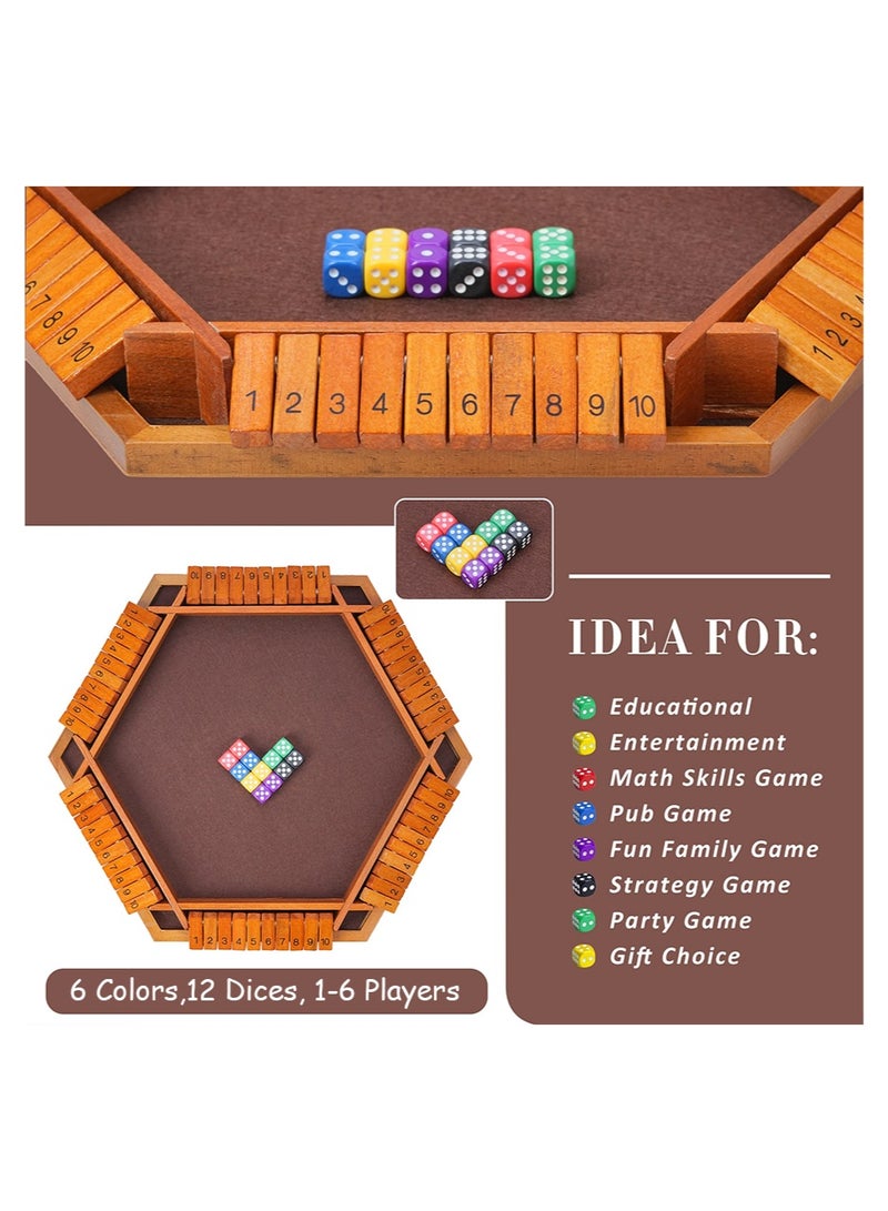 Upgraded 1-6 Players Shut The Box Dice Game, Wooden Board Table Math Game with 12 Dice for Kids Adults, Family Classroom Home Party - Image 2