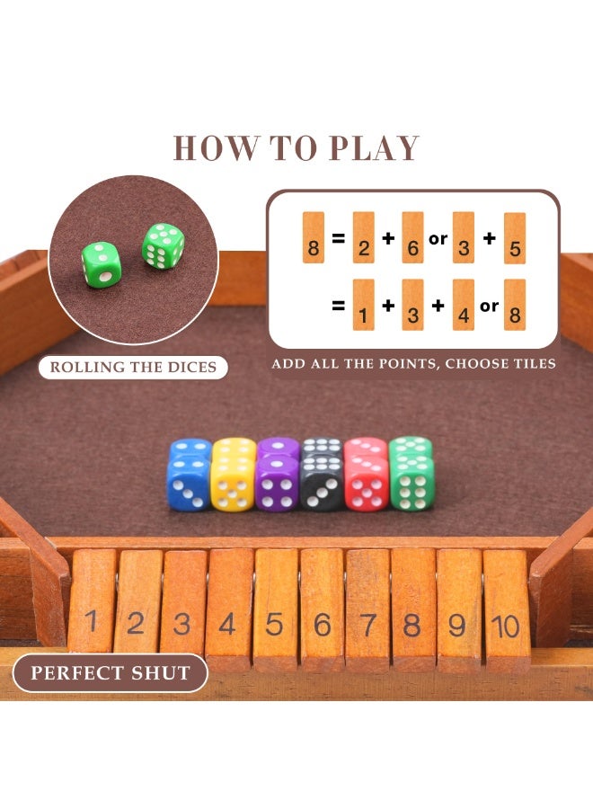 Upgraded 1-6 Players Shut The Box Dice Game, Wooden Board Table Math Game with 12 Dice for Kids Adults, Family Classroom Home Party - Image 4