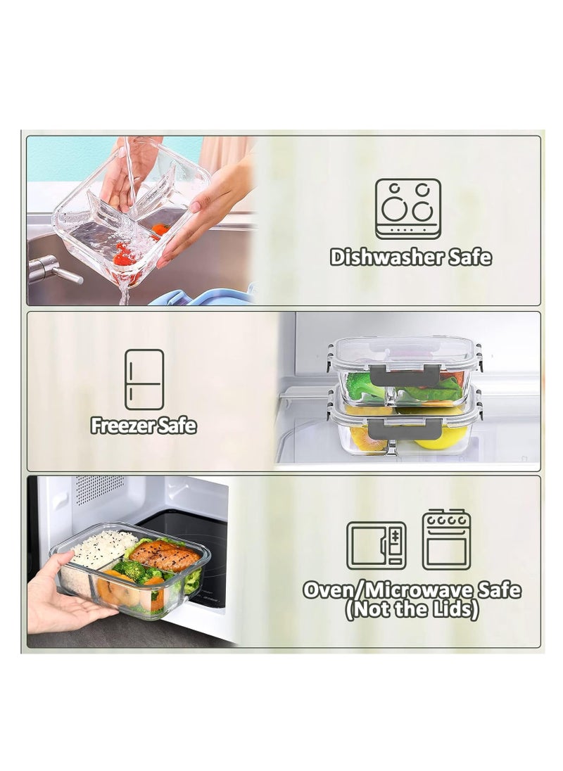 TYCOM Glass Meal Prep Containers (1 pcs Rectangle) - Glass Food Storage Containers with Lids, Glass Lunch Box, Portion Control, Airtight, Glass Bento Box Lunch Containers- 3 Compartments Black  - Image 2