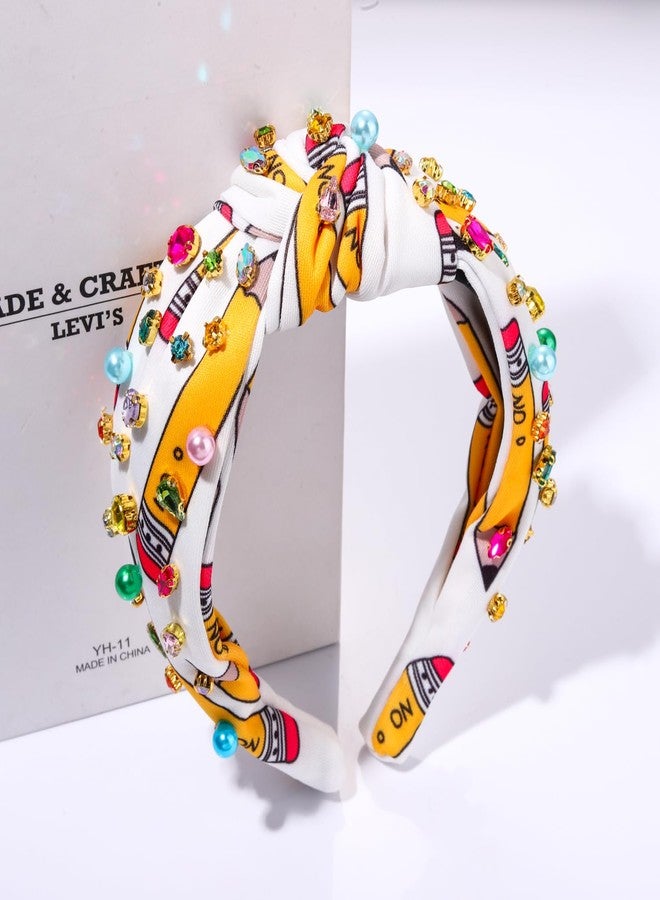 boderier Teacher Headbands for Women Beaded Crystal Knotted Headband Pencil Apple Headband Teacher Hair Accessories (Crystal Beaded) - Image 4