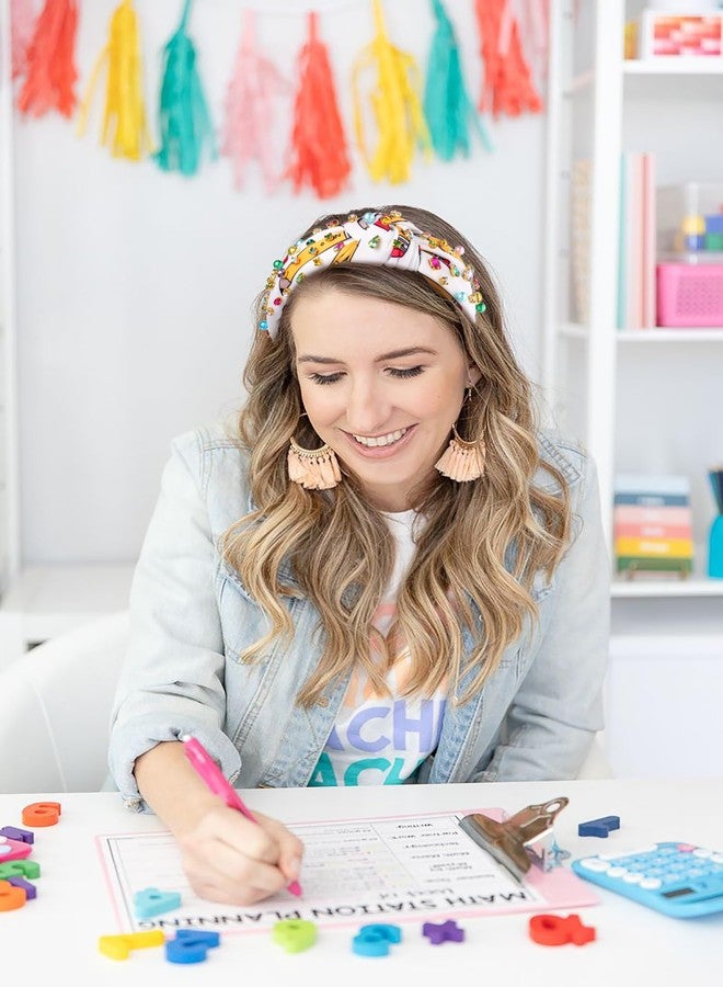 boderier Teacher Headbands for Women Beaded Crystal Knotted Headband Pencil Apple Headband Teacher Hair Accessories (Crystal Beaded) - Image 3