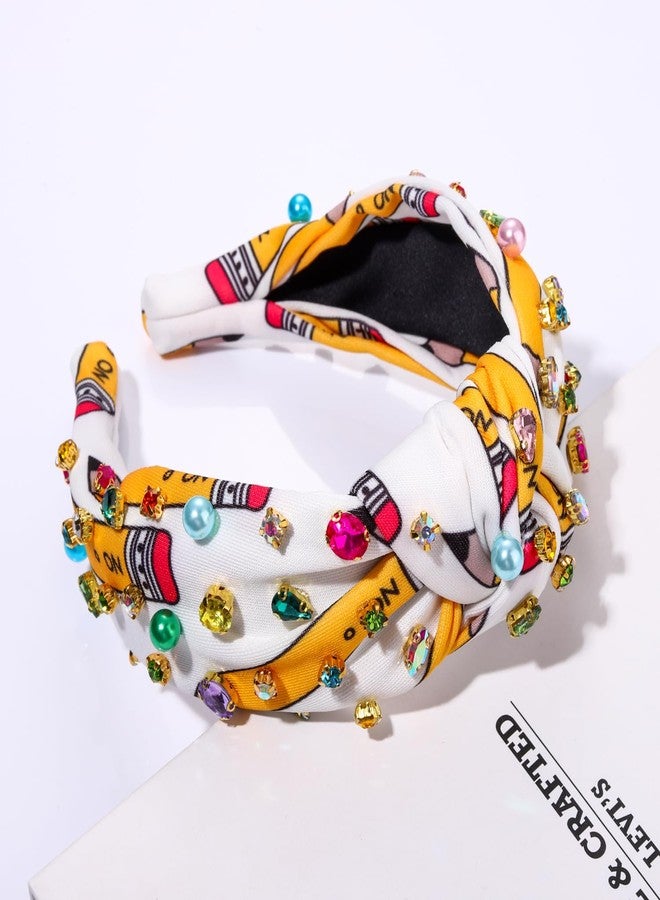 boderier Teacher Headbands for Women Beaded Crystal Knotted Headband Pencil Apple Headband Teacher Hair Accessories (Crystal Beaded) - Image 5