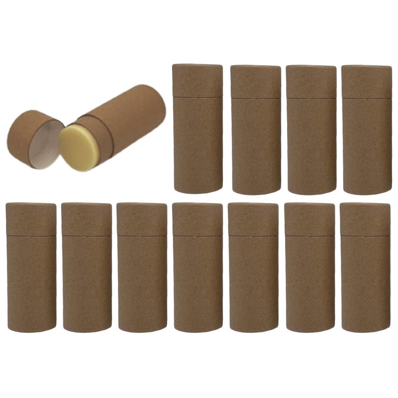 GREENWAY CONTAINERS GreenWay 2.5oz / 70g Kraft Paperboard Deodorant Tubes With Lids - 12 Pack Solid Perfume Refillable DIY Cosmetic Containers - Lotion Empty Holder Tubes - Brown - Image 1
