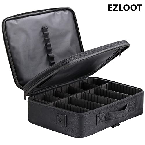 EZLOOT Nylon Travel Makeup Case Professional Cosmetic Train Cases Artist Storage Bag Make Up Tool Boxes Brushes Bags with Compartments Vanity Organizer 16 INCH2 Layer Black - Image 2