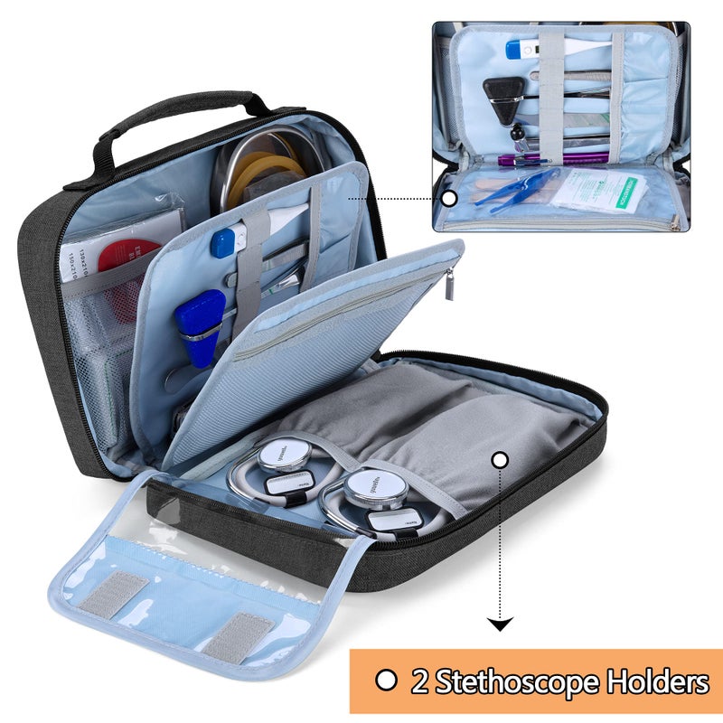Damero Stethoscope Carrying Case Holds 2 Stethoscopes, Portable Stethoscope Case Compatible with 3M Littmann/ADC/Omron Stethoscope, BP Cuffs and Other Accessories, Black - Image 3
