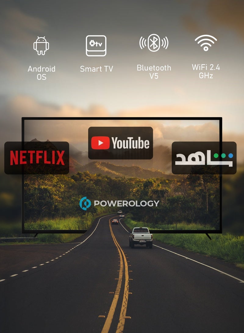 باورولوجي تلفزيون ذكي 65 بوصة 4K مقاوم للانفجار مع إطار رفيع للغاية وزجاج مقوى بدرجة طيران / واي فاي / بلوتوث / مكبر صوت 10 وات / أندرويد 11 / تطبيقات أندرويد للألعاب والبث / يوتيوب ونتفليكس وشاهد / البث الفضائي الرقمي / شاشة UHD كاملة المنظور 4K تلفزيون ذكي بدقة عالية للترفيه المنزلي - أسود - Image 4