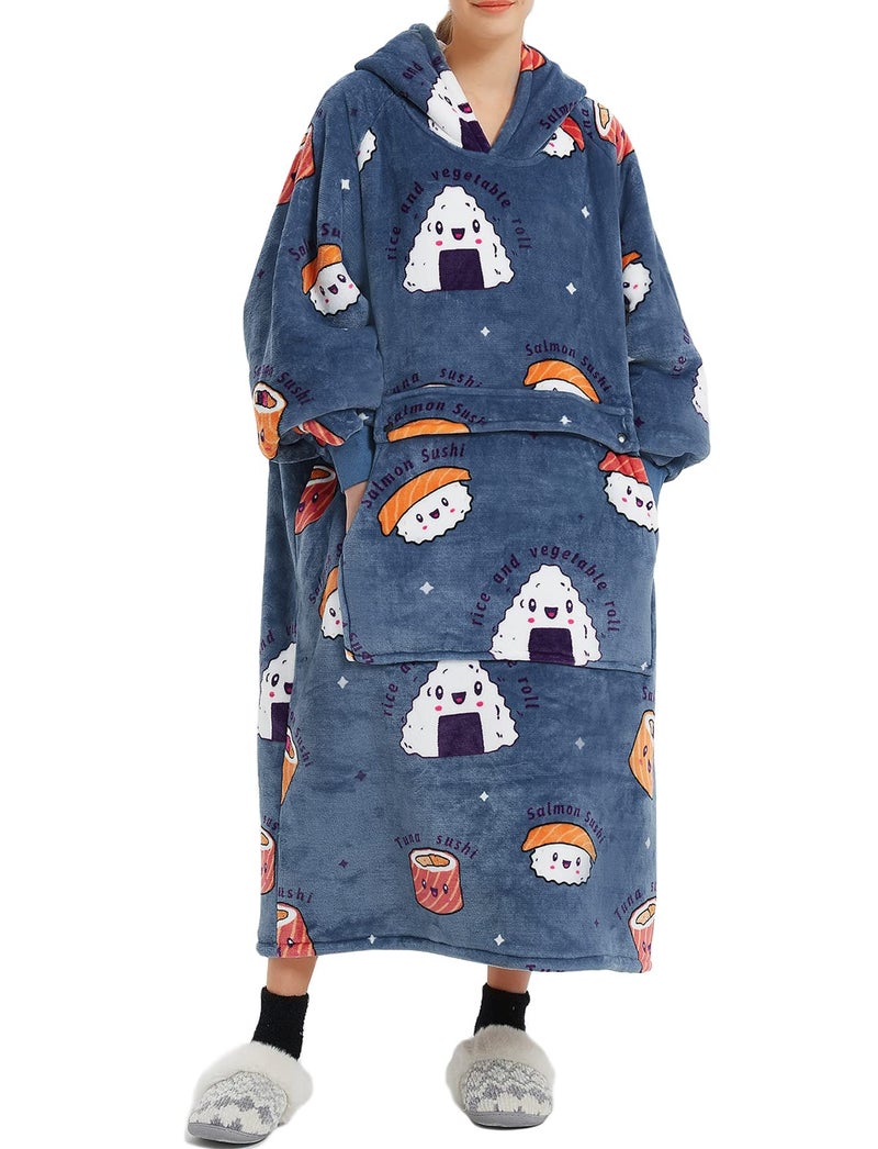 KFUBUO Wearable Blanket Hoodie for Adults Long Sherpa All Patterns Sushi Oversized Sweatshirt Blanket with Pockets Birthday Gifts for Women