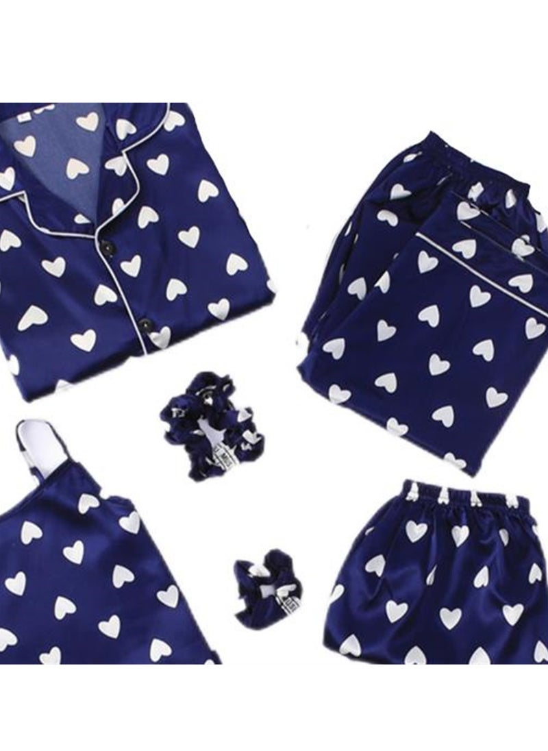 Generic - 7pcs pajamas set for women in all seasons imitation silk pajamas set - Image 1